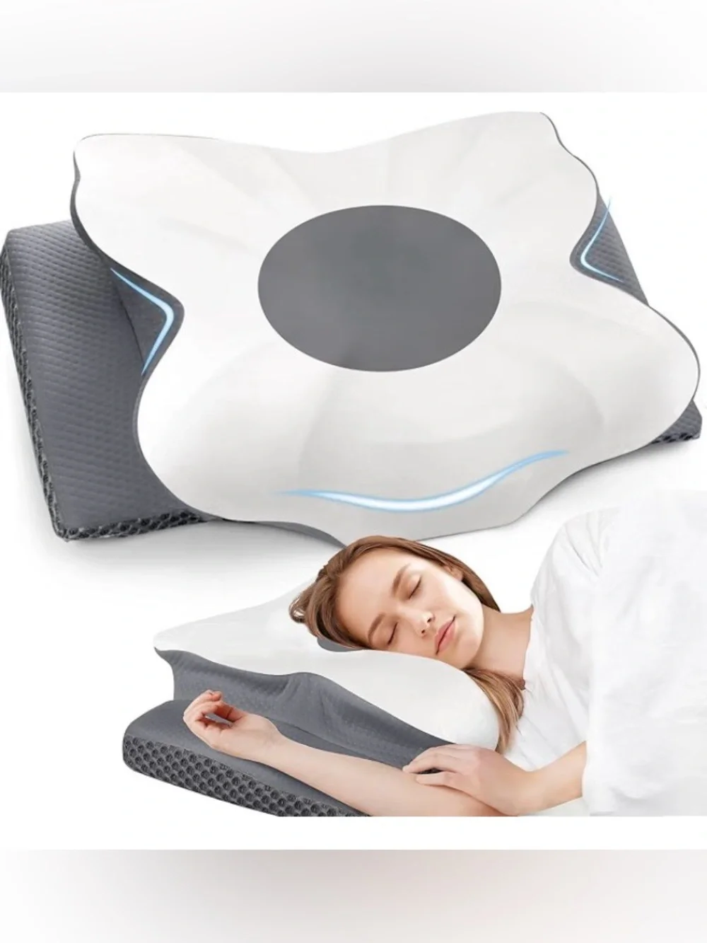 Memory Foam Cervical Pillow, King Size, Grey, SEALED PACKAGE